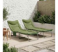 Ordellia Transat Pliant Bain Soleil Chaise Longue lit chilienne Fauteuil Relax en Toile, Dossier inclinable 5 Positions, Acier poudré, 2 pcs Vert foncé, Jardin terrasse Piscine Plage extérieur