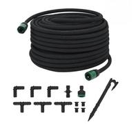Ordellia Tuyau goutte à goutte noir 1,5 cm 50 m en caoutchouc pour irrigation de jardin, irrigation goutte à goutte avec kit de raccordement tuyau d'eau, irrigation uniforme
