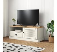 Ordellia VIGO Meuble TV blanc 106 x 40 x 40 cm en pin massif avec tiroir et compartiments pour salon et chambre à coucher Centre de divertissement robuste