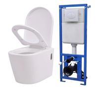 Ordellia WC suspendu en céramique blanche avec chasse d'eau encastrée, siège à fermeture douce et couvercle, réservoir d'eau de 11 l, double chasse d'eau, WC mural pour salle de bain, salle de bain