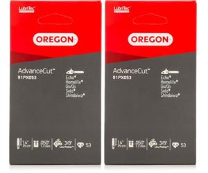Oregon 91PX053E AdvanceCut Chaîne de Tronçonneuse pour Guide-Chaîne de 14" (35 cm), 53 Maillons d'Entraînement, Compatibles avec cho, Solo, Sterwin et autres (Lot de 2)
