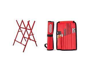 Oregon - Chevalet de Sciage en Acier, Repliable et Ajustable, Bûches de 27 cm & Kit d'Affûtage Universel Portable pour Tronçonneuse, Limes Rondes 5/32" (4 mm) / 3/16" (4,8 mm) / 7/32" (5,5 mm)