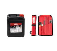 Oregon - Huile pour Chaîne et Guide-Chaîne de Tronçonneuse, 5 L & Kit d'Affûtage Universel Portable pour Tronçonneuse, Limes Rondes 5/32" (4 mm) / 3/16" (4,8 mm) / 7/32" (5,5 mm), Lime Plate, Manche