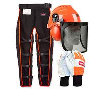 Oregon Kit de vêtements de sécurité Type A pour travail à la tronçonneuse avec Jambières Universelles, Gants taille L et Casque