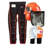 Oregon Kit de vêtements de sécurité Type A pour travail à la tronçonneuse avec Jambières Universelles, Gants taille S et Casque