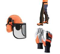 Oregon Kit de vêtements de sécurité Type A pour Travail à la tronçonneuse avec Jambières Universelles, Gants et Casque