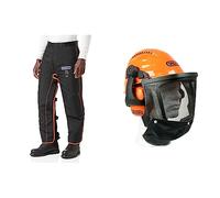 Oregon Pantalon de Protection Universel Type A pour Tronçonneuse & Waipoua Casque de Sécurité pour Tronçonneuse avec Cache-oreilles de Protection et Visière en Maille