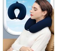Oreiller de voyage en mousse à mémoire de forme en forme de U confortable pour le cou et la tête pour avions, trains, voitures autonomes (bleu foncé)