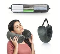 Oreiller de voyage grande capacité et organisateur - Polyester gris clair, essentiel de voyage, portable, léger, durable, élégant, pour la maison, pour l'extérieur Polyester