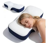 Oreiller Ergonomique, Oreiller Memoire Forme Cervicales, Cervical, Soutien du Cou Profilé, Coussin, Douloureuses Soulagement Convient Au Dormeurs sur Cou Côté Dos Et Ventre, Bleu Marine