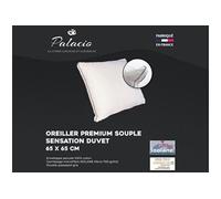 Oreiller sensation duvet en percale de coton 91 fils/cm² - 65 x 65 cm - 700 gr - Blanc - AUXENCE