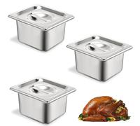 ORFCP Lot de 3 RéCipients Bac Inox Alimentaire Avec Couvercle | Bac Gastro Inox gn 1/6 Avec couvercle, 17,5 x 16,2 x 10 CM