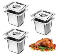ORFCP Lot de 3 RéCipients Bac Inox Alimentaire Avec Couvercle | Bac Gastro Inox gn 1/6 Avec couvercle, 17,5 x 16 x 15 CM