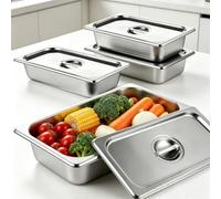 ORFCP Lot de 4 Récipients Bac Inox Alimentaire Avec Couvercle, Bac Gastro Inox gn 1/3 Avec couvercle, 32,6 x 17,8 x 6,5 CM