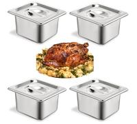 ORFCP Lot de 4 RéCipients Bac Inox Alimentaire Avec Couvercle, Bac Gastro Inox gn 1/6 Avec couvercle, 17,5 x 16 x 10 CM