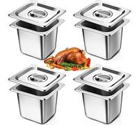 ORFCP Lot de 4 RéCipients Bac Inox Alimentaire Avec Couvercle | Bac Gastro Inox gn 1/6 Avec couvercle, 17,5 x 16 x 15 CM