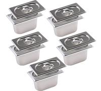 ORFCP Lot de 5 Récipients Bac Inox Alimentaire Avec Couvercle, Bac Gastro Inox gn 1/9 Avec couvercle, 17,5 x 11 x 10 CM