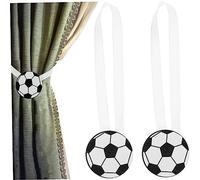 ORFOFE Embrasses de Rideaux Magnétiques Design Créatif Football en Polyester et Bois 2pcs Fixation Forte et Décorative pour Chambres