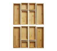 ORGA-BOX BAMBUS Boîte de rangement 12 pièces (huilée, 3 tailles 85/171/257 x 85 x 50 mm) Système de rangement empilable pour tiroirs de cuisine Salle de bain et bureau