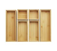 ORGA-BOX BAMBUS Boîte de rangement 6 pièces (huilée, 3 tailles 85/171/257 x 85 x 50 mm) Organiseur de tiroirs empilable pour cuisine salle de bain et bureau