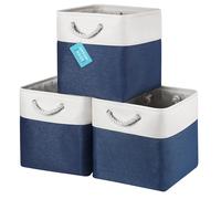 OrganiHaus Bacs de Rangement Cubiques 30X30 lot de 3, Paniers Cubes en Tissu avec poignées en Corde, Cubes de Rangement Pliables pour Bibliothèque Kallax, Panier pour Chambre d'enfant. Bleu marine