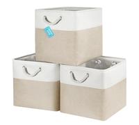 OrganiHaus Bacs de Rangement Cubiques 33X33 lot de 3, Paniers Cubes en Tissu avec poignées en Corde, Cubes de Rangement Pliables pour Bibliothèque Kallax, Panier pour Chambre d'enfant. Beige/Blanc