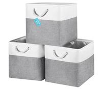 OrganiHaus Bacs de Rangement Cubiques 33X33 lot de 3, Paniers Cubes en Tissu avec poignées en Corde, Cubes de Rangement Pliables pour Bibliothèque Kallax, Panier pour Chambre d'enfant, Gris/Blanc
