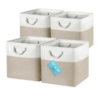 OrganiHaus Bacs de Rangement Cubiques 33X33 lot de 4, Paniers Cubes en Tissu avec poignées en Corde, Cubes de Rangement Pliables pour Bibliothèque Kallax, Panier pour Chambre d'enfant. Beige/Blanc
