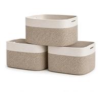 OrganiHaus Lot de 3 Paniers de Rangement Tissés pour Étagères, Bacs de Rangement Décoratifs pour Placard, Paniers D'organisation, Panier de Rangement pour Jouets - Marron/Blanc Cassé, 37,5x22,5x25 cm