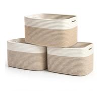 OrganiHaus Lot de 3 Paniers de Rangement Tissés pour Étagères, Bacs de Rangement Décoratifs pour Placard, Paniers D'organisation, Panier de Rangement pour Jouets - Miel/Blanc Cassé, 37,5x22,5x25 cm
