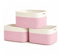 OrganiHaus Lot de 3 Paniers de Rangement Tissés pour Étagères, Bacs de Rangement Décoratifs pour Placard, Paniers D'organisation, Panier de Rangement pour Jouets - Rose/Blanc Cassé, 37,5x22,5x25 cm
