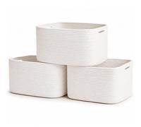 OrganiHaus Lot de 3 Paniers de Rangement Tissés pour Étagères, Bacs de Rangement Décoratifs pour Placard, Paniers D'organisation, Panier de Rangement pour Jouets - Blanc, 37,5x22,5x25 cm