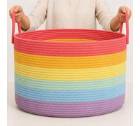 OrganiHaus Panier de rangement en corde de coton arc-en-ciel avec poignées - 50 x 33 cm - Décoration colorée pour ranger les jouets et l'organisation - Panier à linge sale - Panier de rangement pour