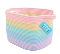OrganiHaus Panier Rangement Bébé, Panier Rangement Salle de Bain, Panier en Corde de Coton pour Decoration Chambre Bebe, Panier de Rangement pour Livres et Jouets 35x23, Arc-en-ciel