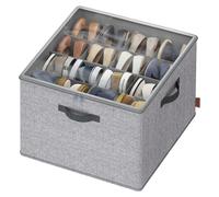 Organisateur à chaussures pour 16 paires, avec compartiments réglables, empilable. Couleur : gris colombe. Dimensions : 43 x 43 x 32 cm