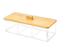 Organisateur à Compartiments en Bambou Acrylique, 3 Cases | Distributeur de Cotons-tiges et Disques, Rangement Propre pour Salle de Bain et Coiffeuse