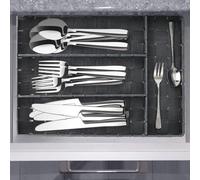 Organisateur à couverts Famanu, avec 4 compartiments, en plastique, de couleur grise, dimensions : 4,5 x 26 x 36 cm (H x L x P)