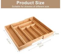 Organisateur à couverts - Tiroir à couverts extensible - En bambou - Pour cuillères, fourchettes et couteaux - Idéal pour la cuisine et le bureau