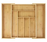 Organisateur à couverts - Tiroir coulissant pour couverts en bambou - 6 à 8 compartiments - Dimensions : 32–52 × 43 × 5 cm - Pour couteaux, fourchettes et couverts - Design moderne