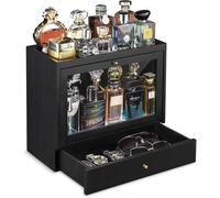 Organisateur à parfum en bois avec tiroir, couleur noire, vendu à l'unité