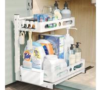 Organisateur à placer sous le plan de travail, étagère de rangement pour cuisine à 2 niveaux, réglable en hauteur, blanc