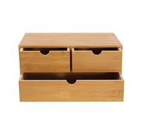 Organisateur Bureau Bambou 3 Tiroirs, Range Bureau en Bois Naturel, Coffret Rangement Maquillage Bijoux Fournitures, Prêt à l'Emploi Sans Montage, Compact Pour Cuisine Salle de Bain, 33x19x16cm
