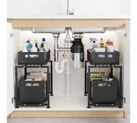 Organisateur coulissant à 2 niveaux, étagère de rangement sous évier à hauteur réglable avec tiroir coulissant pour le rangement des armoires de cuisine et de salle de bain 2pcs-H