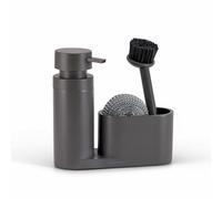 Organisateur Cuisine Gris fonçé | Support éponge et Distributeur Savon au Design Sobre avec Brosse INOX et éponge Vaisselle Anti-Rayures | Style Discret et Finition Mate pour Cuisine Minimaliste