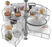 Organisateur d'angle chromé en forme de rein à 2 niveaux de 28 pouces, armoire Lazy Susan, store