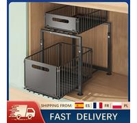 Organisateur d'armoire extractible à 2 niveaux, support de cuisine réglable en hauteur pour armoire sous l'évier, étagère de rangement pour pots à épices Black