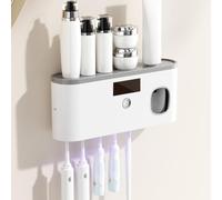 Organisateur de brosse à dents compact pour salle de, GunAsh | rechargeable USB avec commande à bouton-poussoir, conception de rangement murale