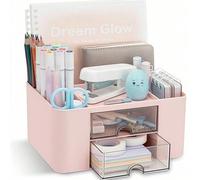 Organisateur de bureau à 2 tiroirs, porte-stylo multifonctionnel, organisateur et rangement de bureau à 5 compartiments, organisateur de bureau rose,bleu,Étagère de rangement blanche de type tiroir - 