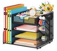 Organisateur de bureau avec 4 compartiments et 1 porte-stylos