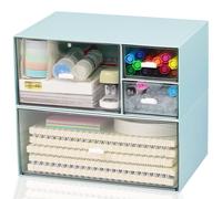 Organisateur de bureau avec tiroir, bleu, empilable, 4 compartiments